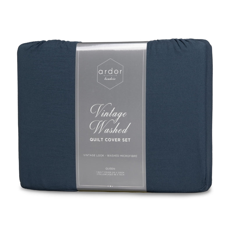 Vintage washed cotton bedding set in eco-friendly packaging, perfect for a cosy and stylish bedroom upgrade.