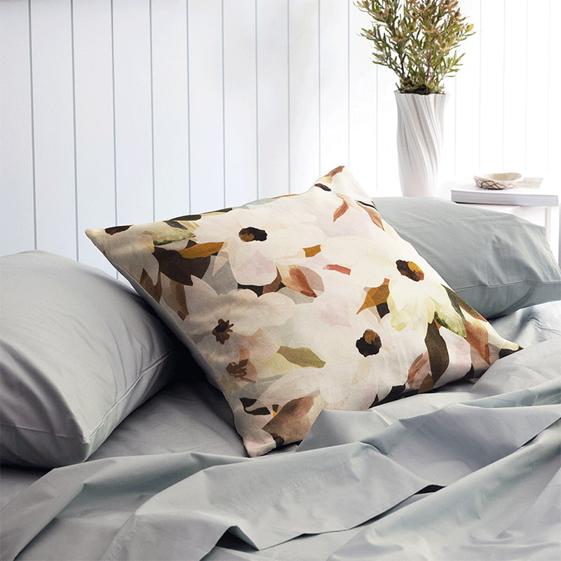 Stunning Ambrosia cushion with printed floral design in beautiful earthy and pastel tones on cotton velvet.