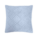 alt="Blue macrame diamond pattern square cushion"