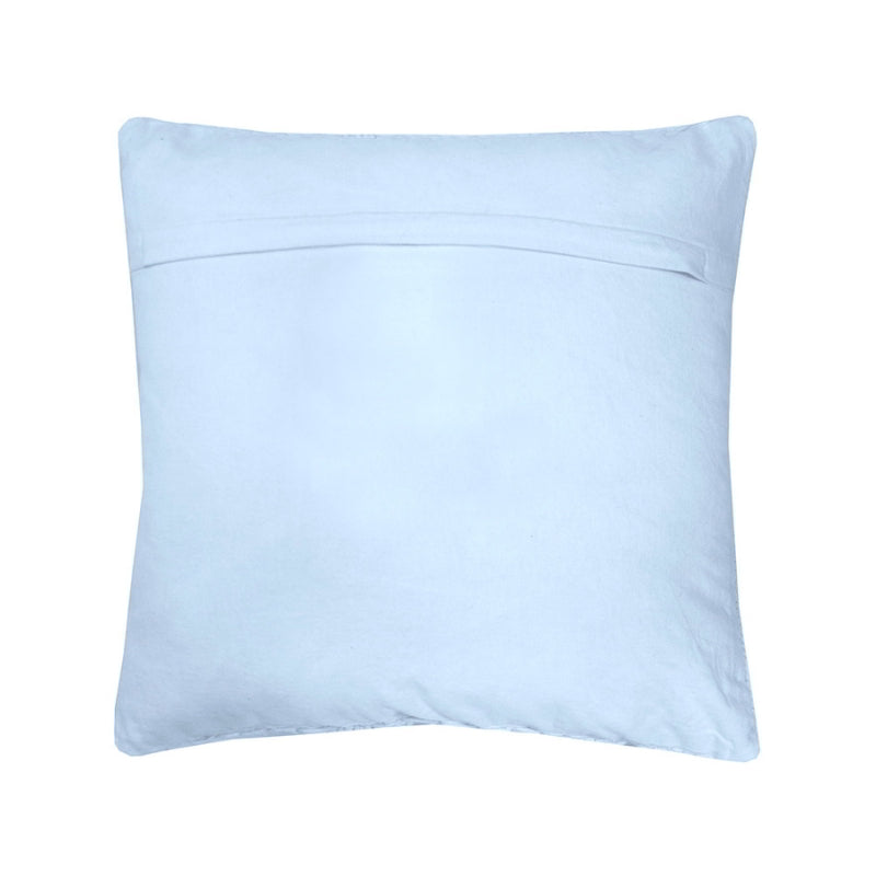 alt="Plain back view of a blue square cushion"