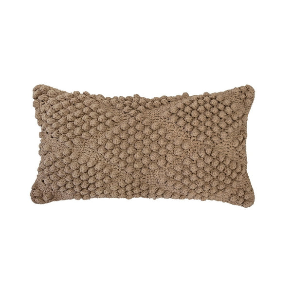 alt="A brown cotton yarn woven diamond pattern rectangular cushion"