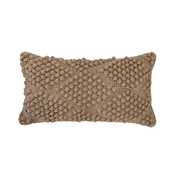 alt="A brown cotton yarn woven diamond pattern rectangular cushion"