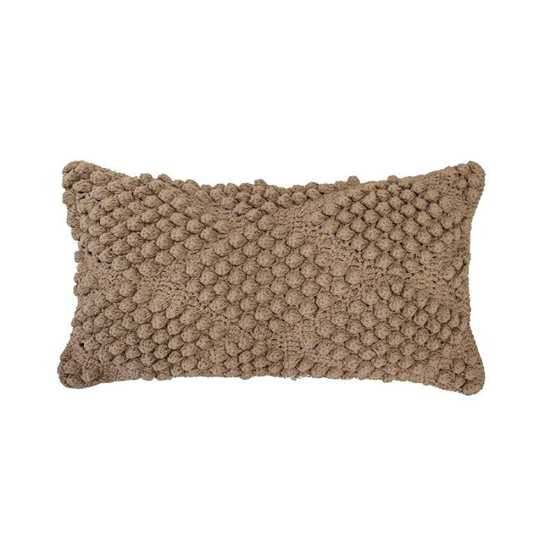 alt="A brown cotton yarn woven diamond pattern rectangular cushion"