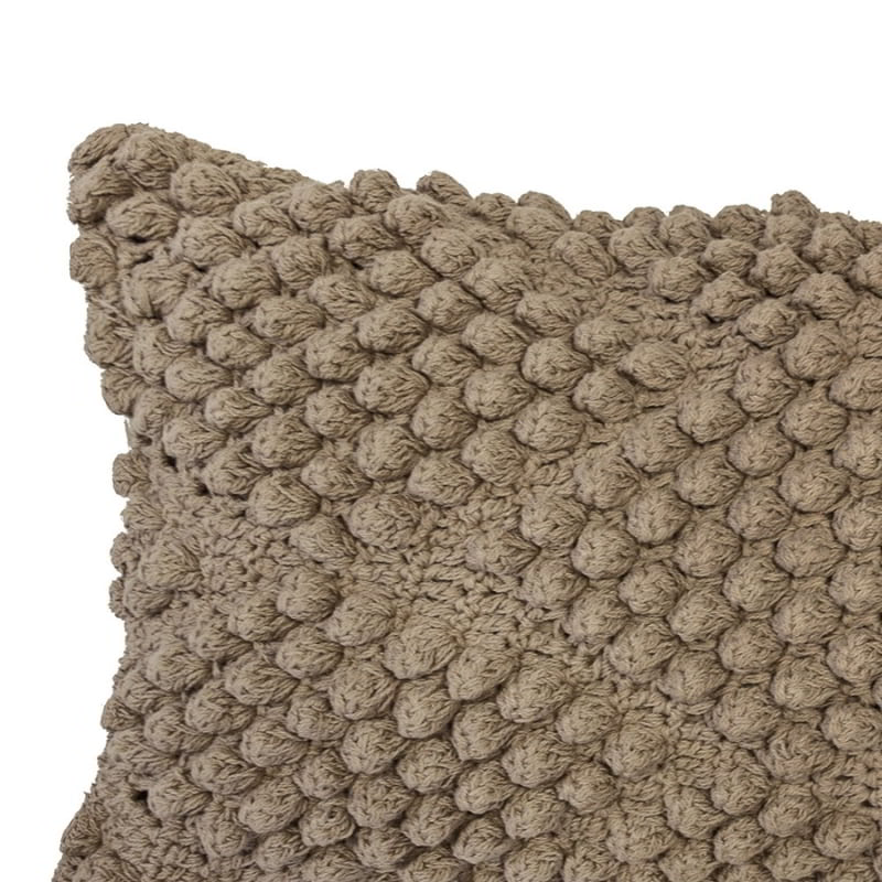alt="Close-up view of a brown cotton yarn woven diamond pattern rectangular cushion"