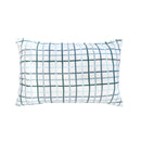 Close-up of matching flannelette pillowcase in blue and green check pattern on white background