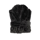 Folded Bambury Channel Fleece Robe in charcoal, showcasing its plush velour stripe texture