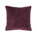 Front view of plush plum cushion showing velour stripe texture