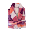 Folded Bambury Charlie Ultraplush Robe showing the bright multi-coloured check pattern