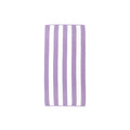 A purple and white striped beach towel, made from reused cotton, perfect for eco-friendly beach or pool days.