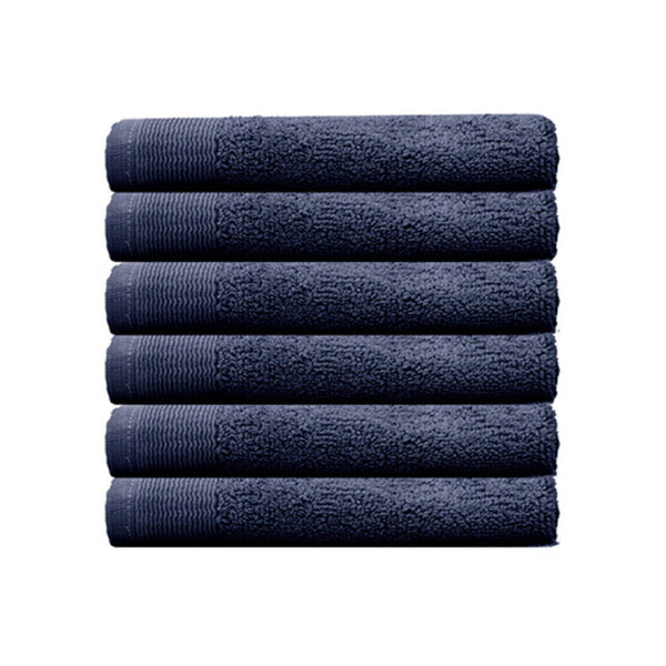 alt="Six beautiful, soft navy cotton face washers"