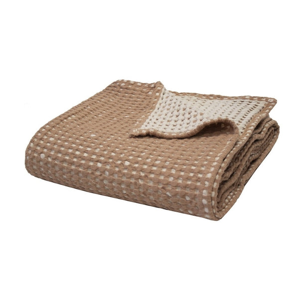 alt="Two-toned brown throw with a beautiful waffle texture"