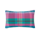 Front view of Bambury Ezra Multi pillowcase featuring bold check pattern in teal, lilac, fuchsia, and green