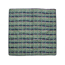 A green plaid picnic rug set against a white background, suitable for various outdoor activities and family gatherings.