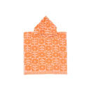 A vibrant hooded towel featuring orange flowers, perfect for keeping kids warm and dry after swimming activities.