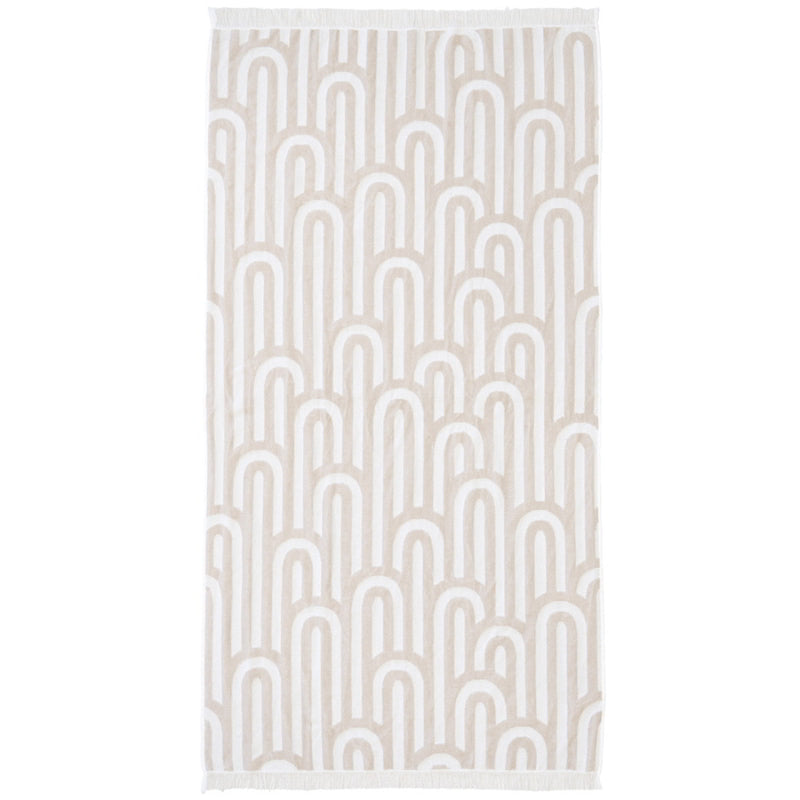 A HiLo Arcade Sand Beach Towel featuring a elegant pattern, perfect for beach days and poolside relaxation, lightweight and quick-drying.