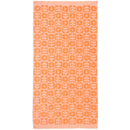 A vibrant orange beach towel with a floral design, perfect for drying off or lounging by the pool.