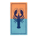 A vibrant blue and orange beach towel featuring a stylish lobster design, perfect for poolside or beach days.