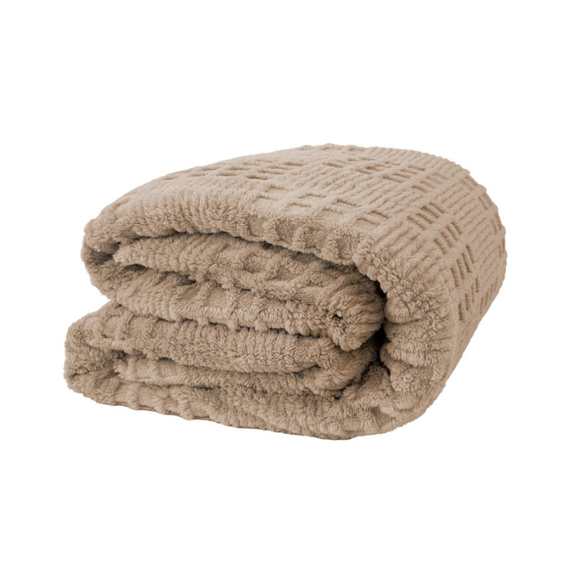 Folded latte sherpa blanket showing thickness and soft finish