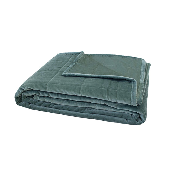 Green cotton velvet throw with quilted square pattern, coordinating cushion available and, machine washable.