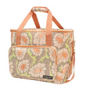 Elegant large floral print cooler bag designed for picnics, with a waterproof lining and sturdy base for added support.
