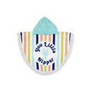 A vibrant hooded poncho towel for kids, designed for warmth and sun protection during water activities.