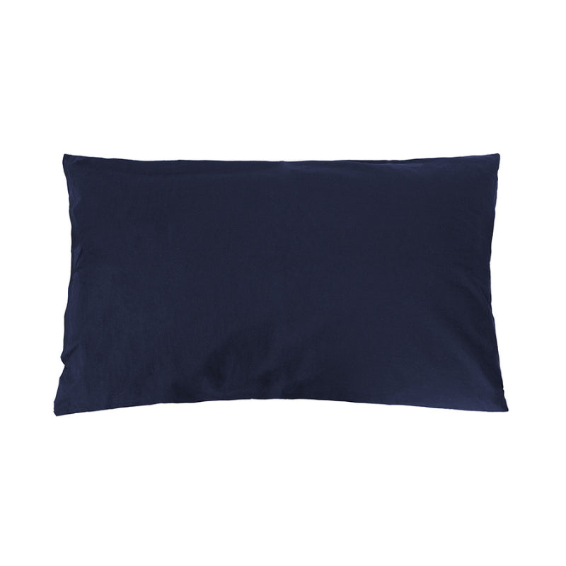Back details of pillowcase in navy tones. Contemporary design with a touch of sophistication. Made of high-quality cotton fabric.