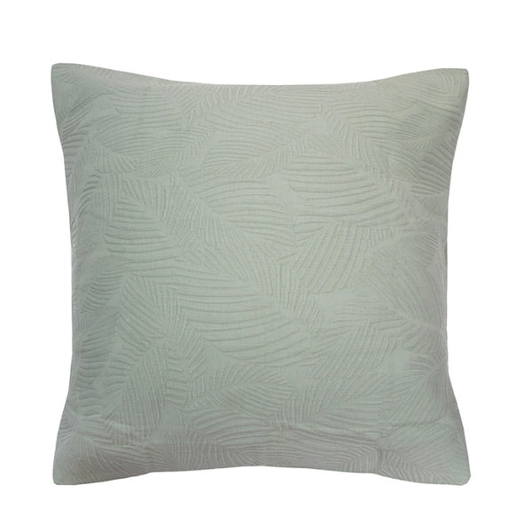 alt="A calming green tones european pillowcase featuring a subtle textural leaf pattern"