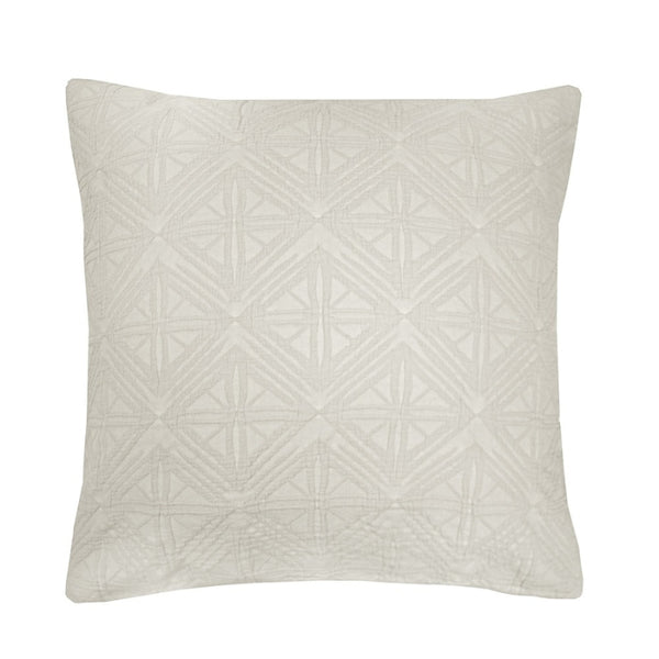 alt="A beautiful neutral stone colour european pillowcase featuring a geometric pattern"