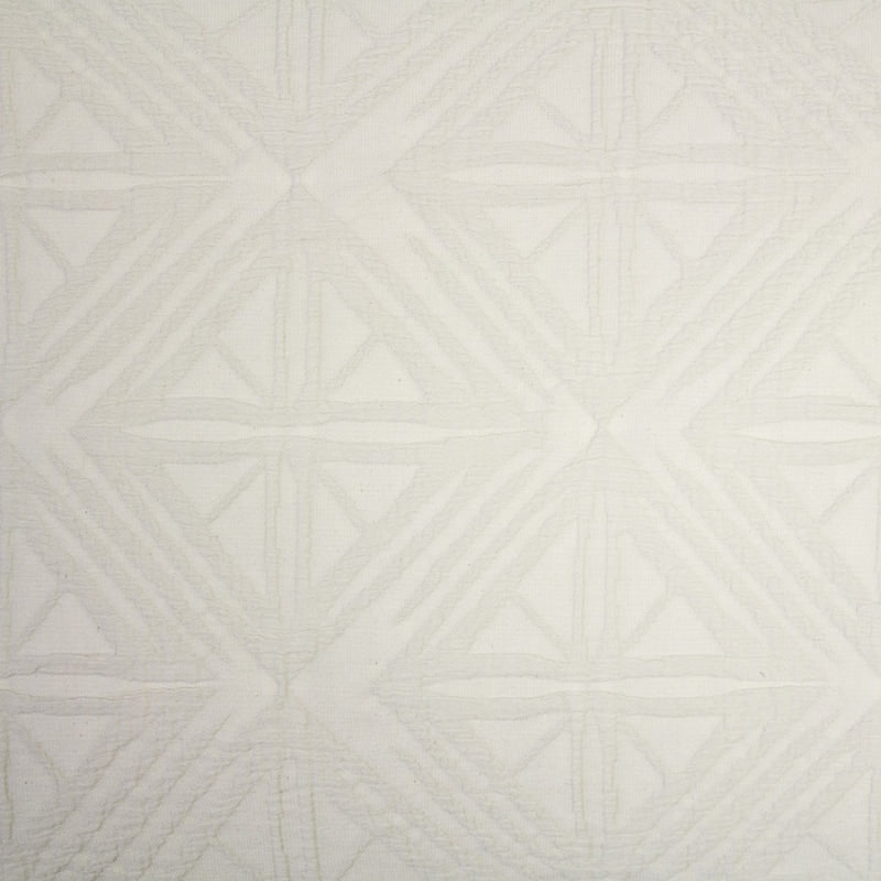 alt="Close-up view of a beautiful neutral stone colour quilt cover set featuring a geometric pattern"