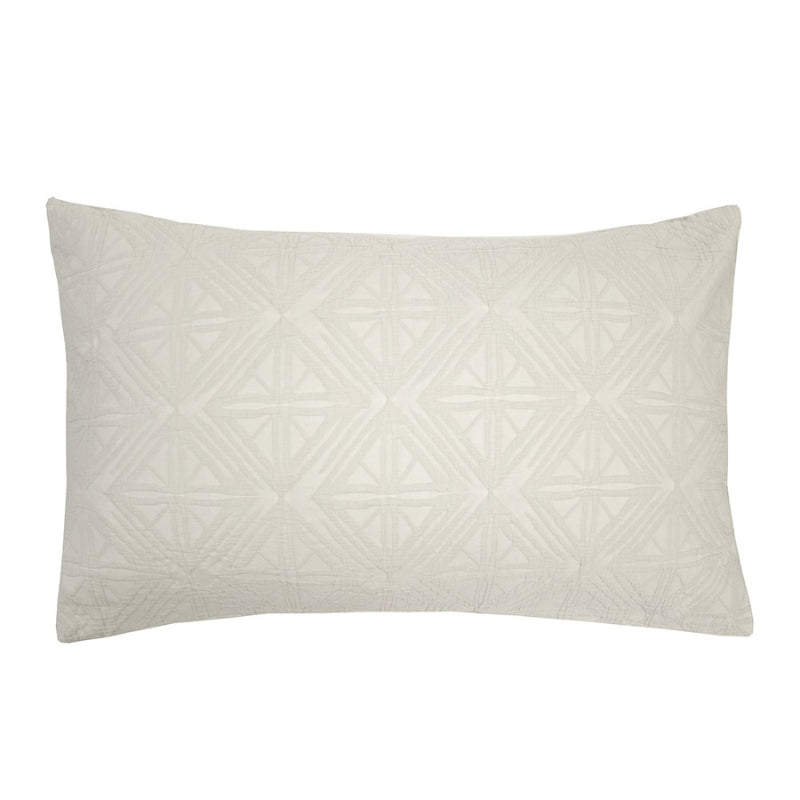 alt="A beautiful neutral stone colour pillowcase featuring a geometric pattern"