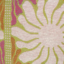 Close-up of a vibrant floral pattern, showcasing the cheerful design of the Bambury Zinnia Sorbet Cushion.