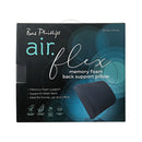 Packaging details of the back support pillow featuring adaptive memory foam, ensuring ergonomic comfort and stability.