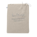 alt="Front details of a nice packaging of timeless elegance quilt cover set in a light brown colour scheme for your cosy bedroom"