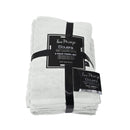 alt="Packaging details of elouera 6 pack towels in silver colour featuring its premium-quality zero twist cotton and ribbed design"