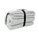 alt="Packaging details of elouera 6 pack towels in silver colour featuring its premium-quality zero twist cotton and ribbed design"