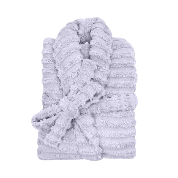 The purple Bas Phillips Haven Sherpa Ribbed Bathrobe is a cloud-soft hug that offers ultimate comfort and stylish relaxation.