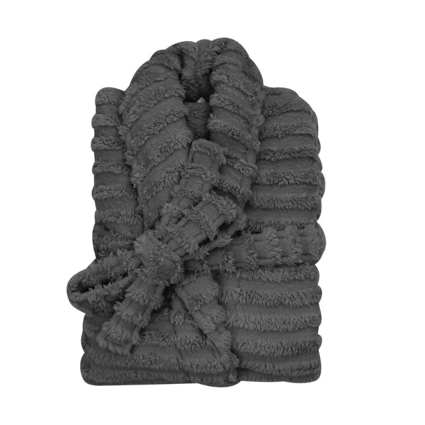 The charcoal Bas Phillips Haven Sherpa Ribbed Bathrobe is a cloud-soft hug that offers ultimate comfort and stylish relaxation.