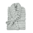 The silver Bas Phillips Haven Sherpa Ribbed Bathrobe is a cloud-soft hug that offers ultimate comfort and stylish relaxation.