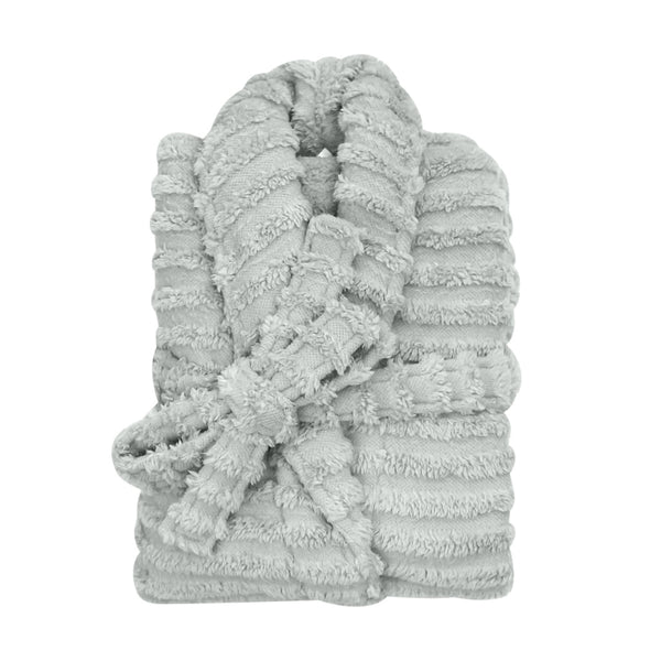 The silver Bas Phillips Haven Sherpa Ribbed Bathrobe is a cloud-soft hug that offers ultimate comfort and stylish relaxation.