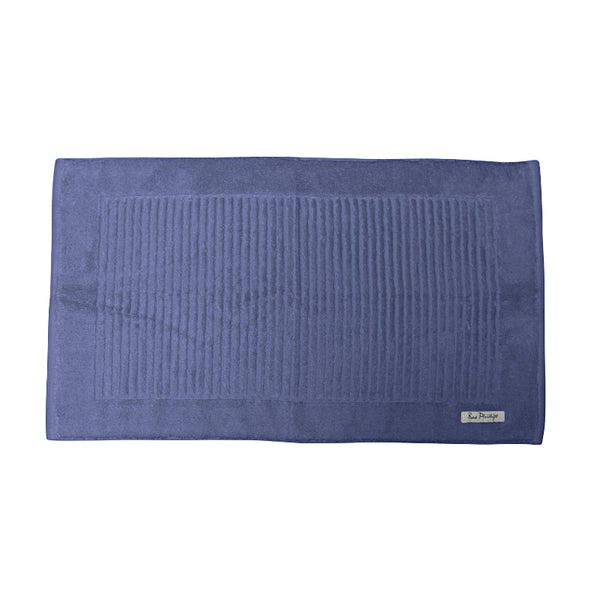 alt="A full photo details of indigo hayman bath mat showcasing its premium quality zero twist cotton and inviting softness"