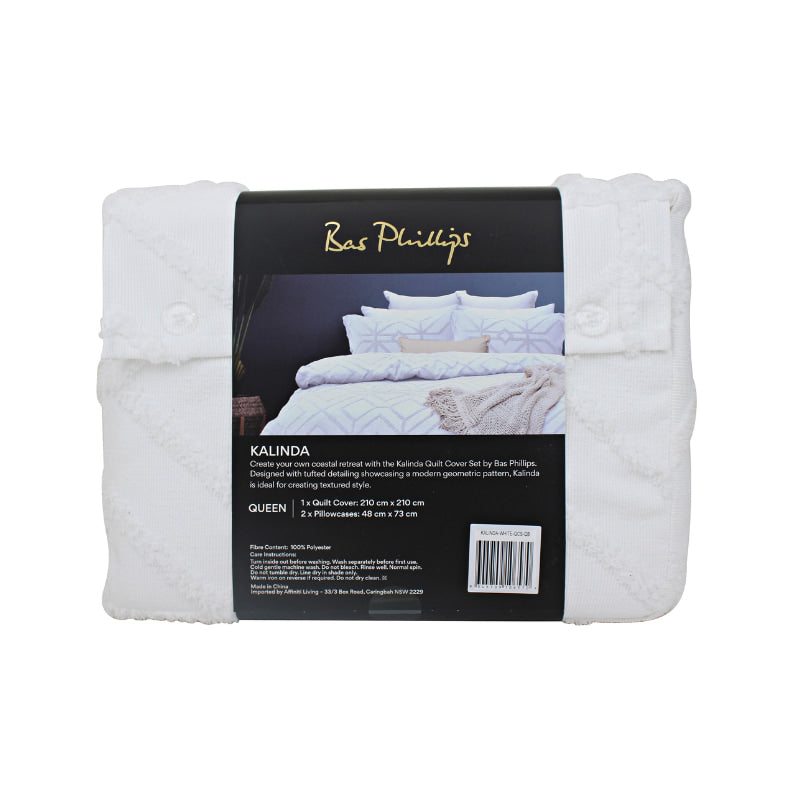 alt="Back details of a nice package of a luxurious quilt cover set in a white hue features a captivating geometric design"
