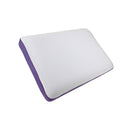 Side details of a lavender memory foam pillow giving a sound therapeutic slumber.