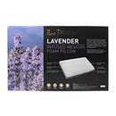 Back details of a nice package of a lavender memory foam pillow giving a sound therapeutic slumber.