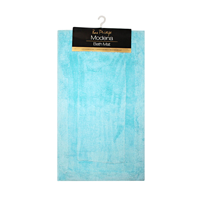 alt="Full details of ocean modena microfibre bath mat with a tag featuring its soft intricate design"