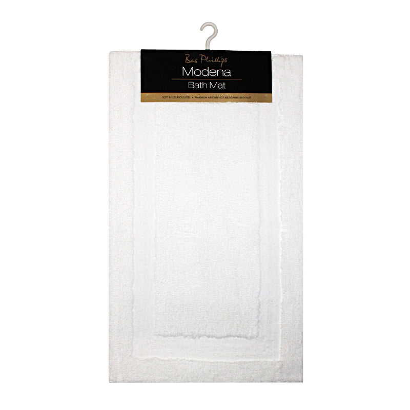 alt="Full details of ocean modena microfibre bath mat with a tag featuring its soft intricate design"