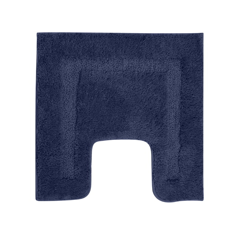 alt="An actual picture of microfibre contour bath mat in navy colour, showcasing its minimalistic design and inviting softness."