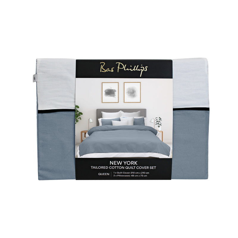 alt="Front details of a nice package of soft pure cotton quilt cover set in grey and white hues featuring an elegant border details"