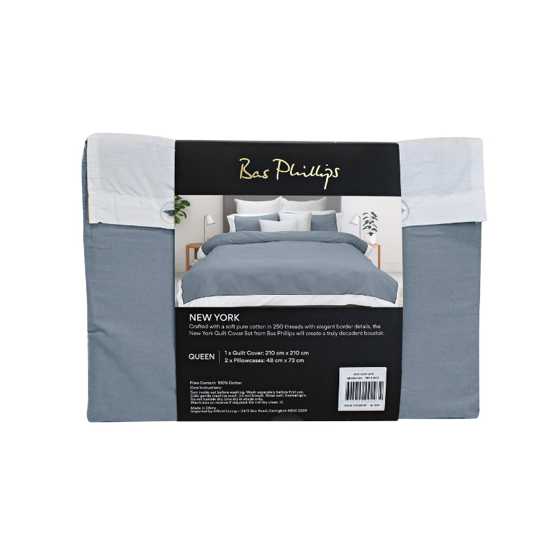 alt="Back details of a nice package of soft pure cotton quilt cover set in grey and white hues featuring an elegant border details"