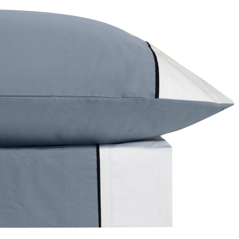 alt="Soft pure cotton quilt cover set in grey and white hues featuring an elegant border details pairing with the pillowcases"