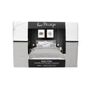 alt="Front details of a nice package of soft pure cotton quilt cover set in light grey and white hues featuring an elegant border details"